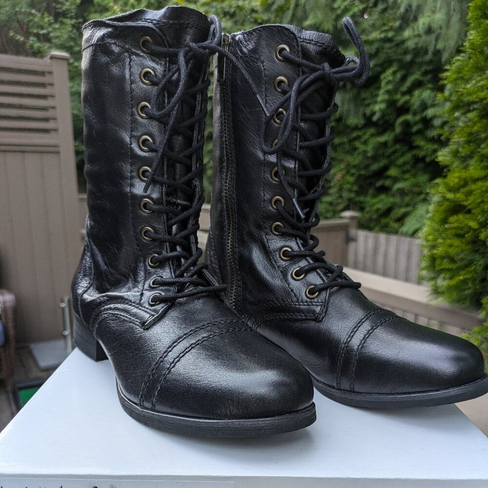 Women's Leather Combat Moto Fashion Boots Size 8